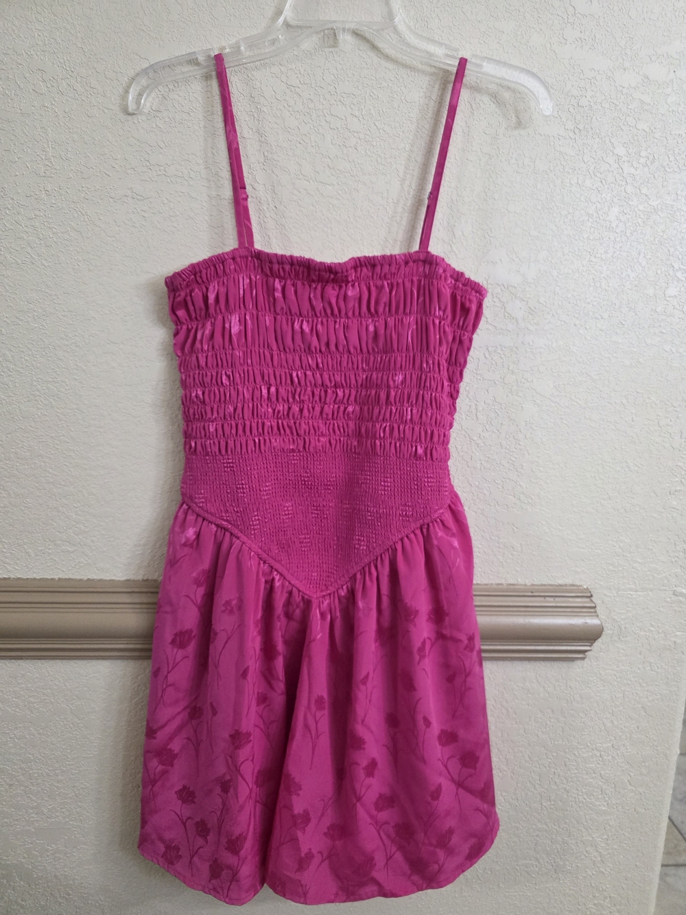 Japna Hot Pink Smocked Sundress with Floral Jacquard For Juniors